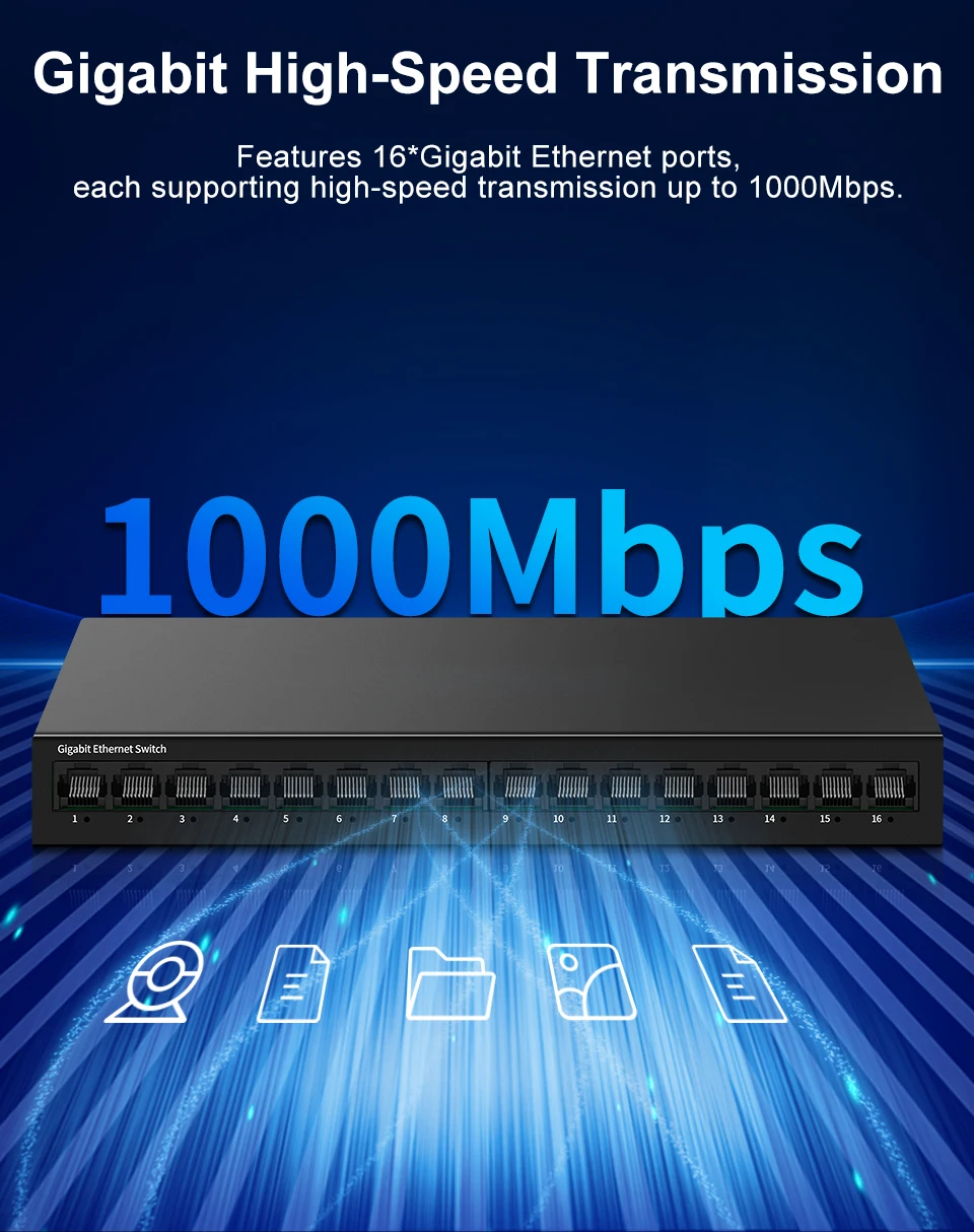 S6c79a7eda27146818d32c51d4e894fd27 HORACO Switch réseau Gigabit 16 ports, non administrable, 1000M, de bureau, plug and play, sans ventilateur, homelab Ethernet
