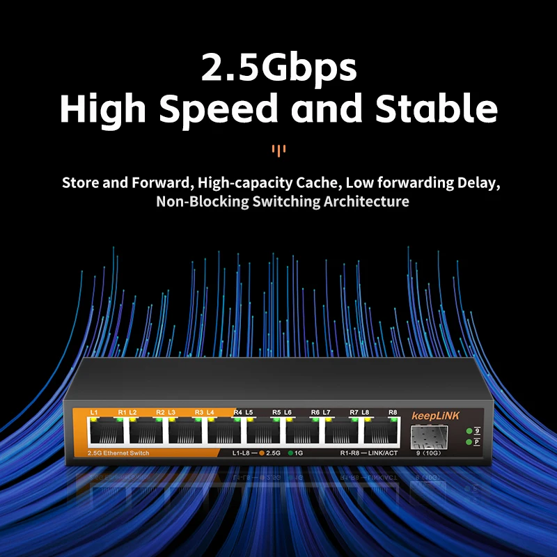 S6d3606a85c564342a8844ebf62c20db5N KeepLiNK 8-Port 2.5Gbps Ethernet Network with 1-10Gb SFP+ Unmanaged Plug and Play