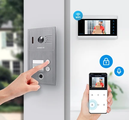 S6dfb591cb8bb4079a7cc244148595550O HOMSECUR WIFI Video Doorphone Intercom Door Bell RFID Auto Recording 2 Families