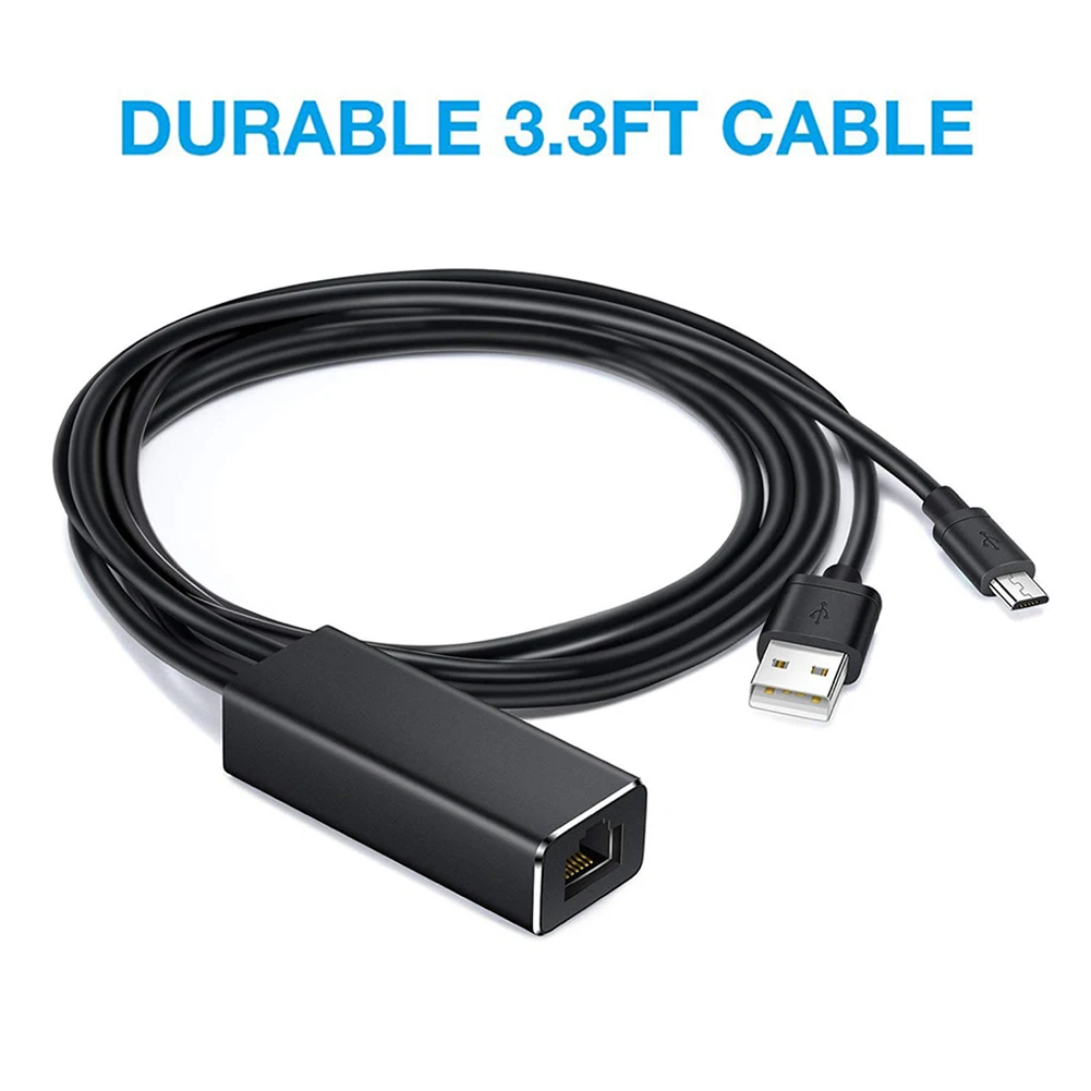 S6f3a2c63cb164d6ab4a343a25a128009f Fire TV Stick Ethernet Adapter Micro USB to RJ45 LAN Port Network Card with 3FT USB Power Supply Cable for TV Sticks Chromecast