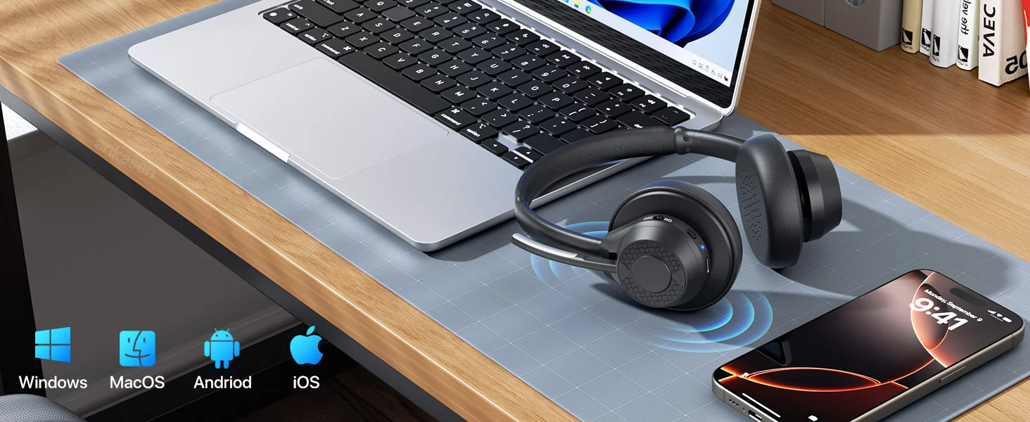 S7091361d14fe4aaab27101bb4874d8b7l Bluetooth Headset, Wireless Bluetooth V5.4 Headphones with Microphone, Noise Canceling Mic Multipoint Connect Wireless Headset