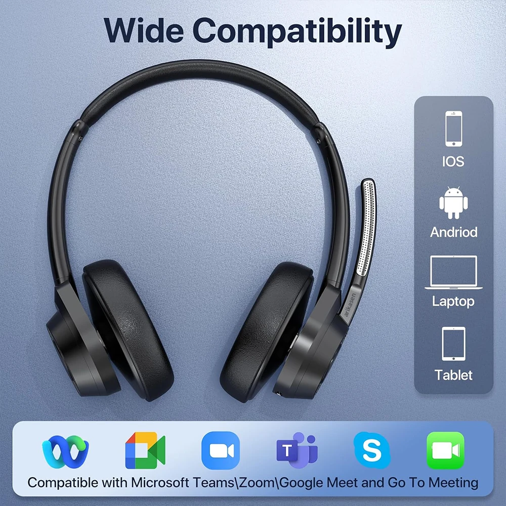 S70d0accfcf244a049d7b43a84dfe3fbc5 Bluetooth Headset, Wireless Bluetooth V5.4 Headphones with Microphone, Noise Canceling Mic Multipoint Connect Wireless Headset