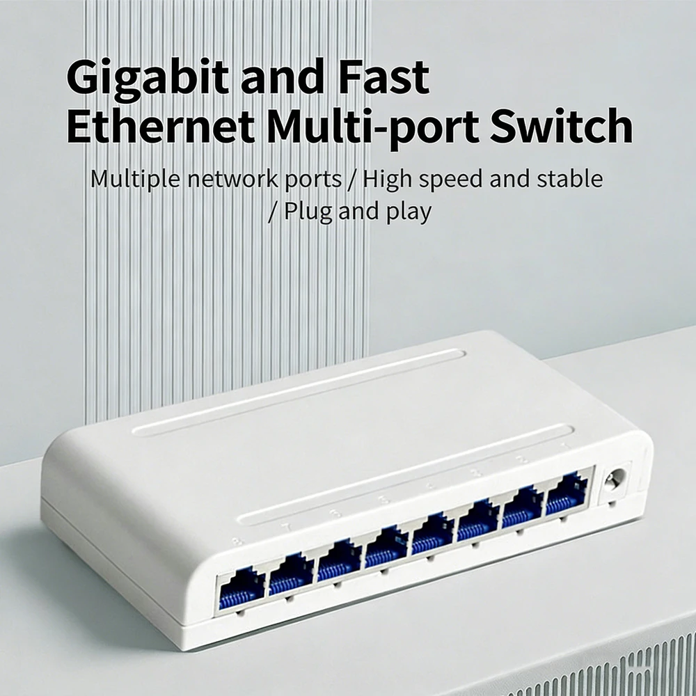 S71bb966814cf492e95ee544c5bf2608e2 8 Port 10/100/1000Mbps Network Switch, Plug & Play for Home Office