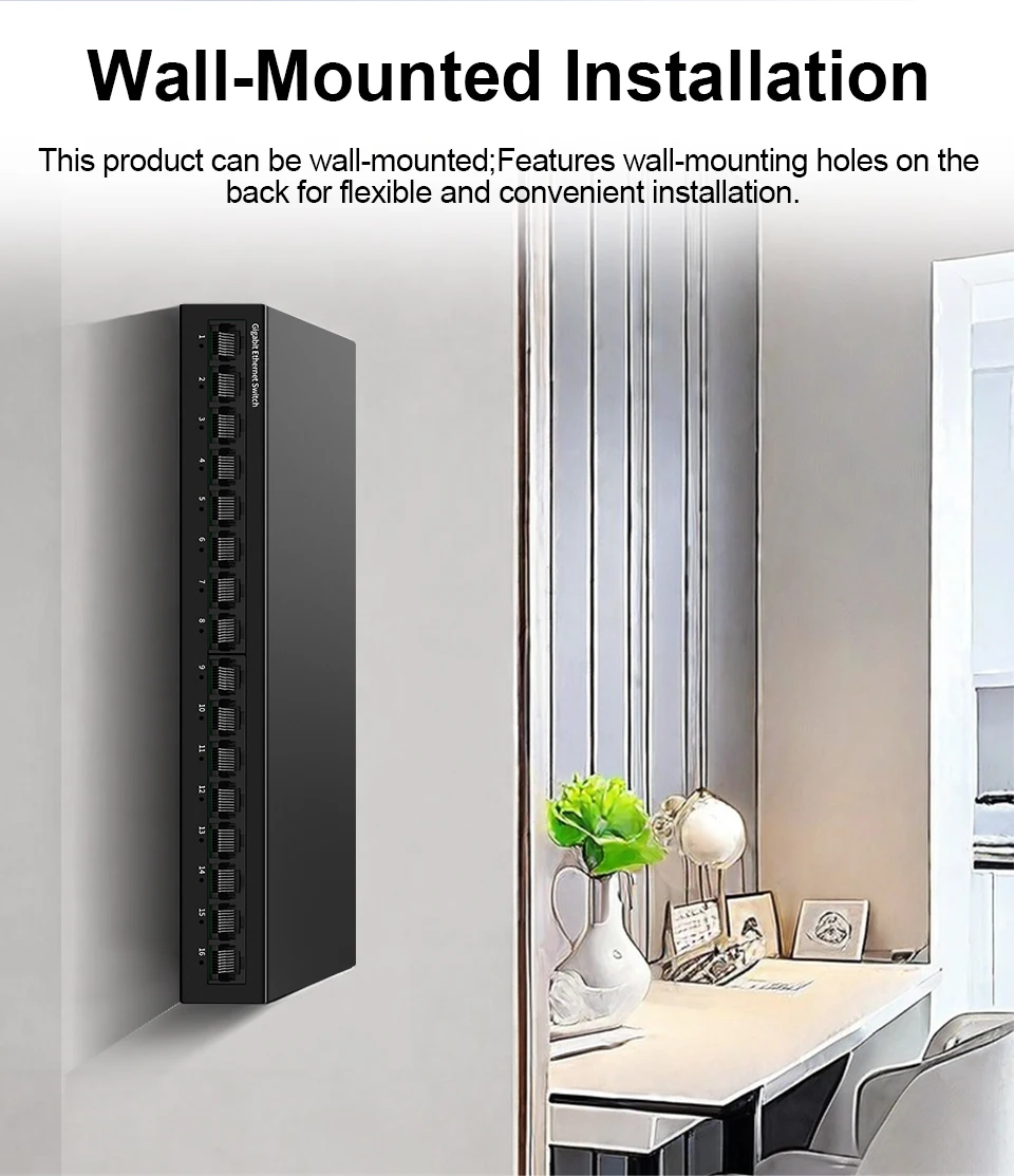 S72e490706e4849b392b413d747baf5cfT HORACO Switch réseau Gigabit 16 ports, non administrable, 1000M, de bureau, plug and play, sans ventilateur, homelab Ethernet