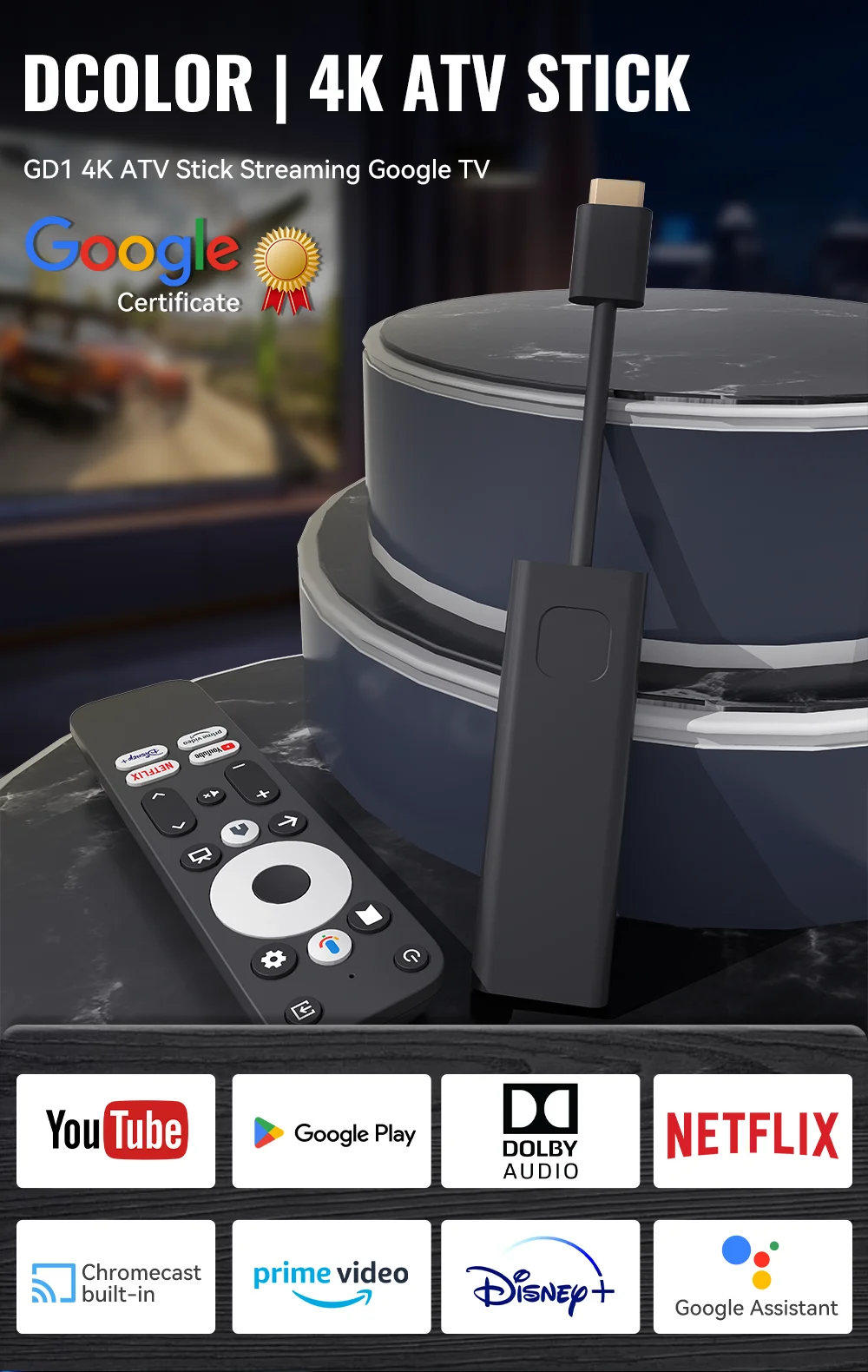 S74beaafce94b4a85899d767e7423edc4b GD1 google Certified genuine netflix 4K Smart Android TV Stick with Amlogic S905Y4 2GB+16GB Support App update version Chile,US
