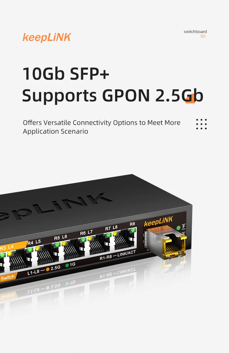 S75b7d2ab8a644fc5a2270bc5e64eac4fo KeepLiNK 9-Port Multi-Gigabit Managed Ethernet Switch with 8-2.5Gb Ports and 1-10Gb SFP+ Uplink
