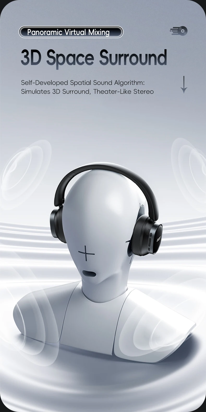 S75d3d995badb4d448b3fdc46dafb0a16v Acer Ohr633 2026 Nouveau modèle, casque Bluetooth sans fil HiFi stéréo, ANC réduction de bruit d'appel, pliable réglable, micro HD intégré, gaming