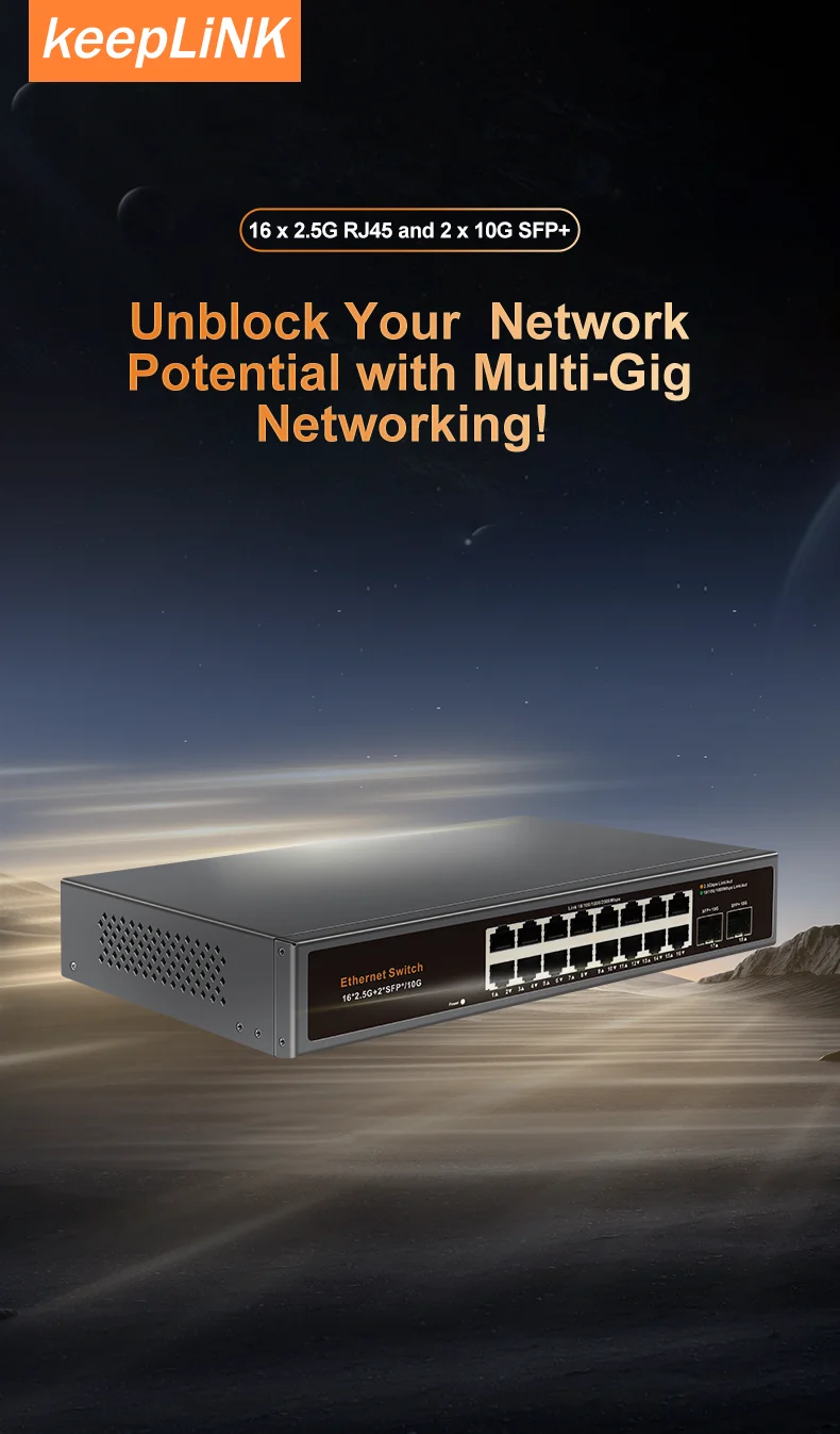 S7625a1a783ff434186df01413da42a02L KeepLiNK Switch réseau multi-Gigabit 18 ports non administrable, 16 x 2.5 Gb Ethernet + 2 x 10 Gb SFP+, haut débit