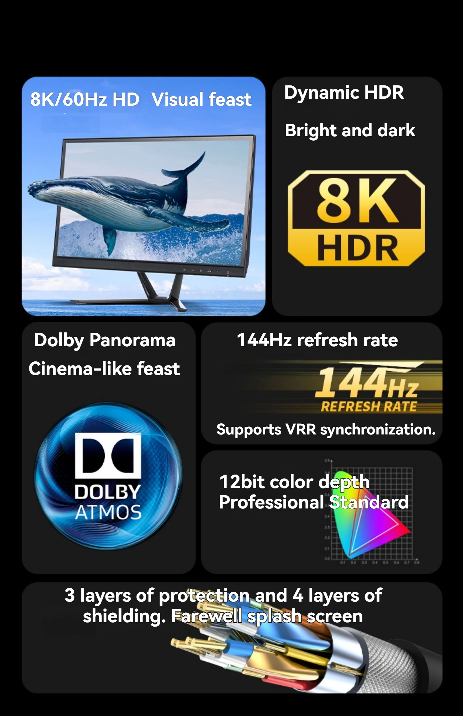 S79df5896ca944afaa70d8a829fd362c1v Uyellow 48Gbps HDMI-compatible Cable 8K 60Hz 50cm 1m 2m 3m 5m HDMI-compatible 2.1 Cable 4K 120Hz HDR 3D Effect Video for HDTV PC