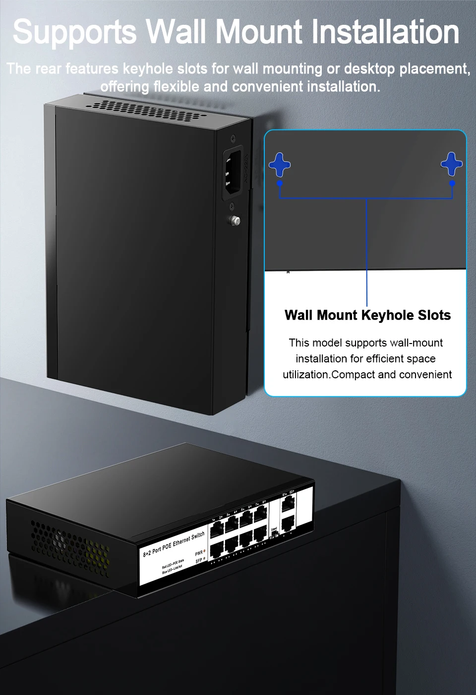 S7c241734d40244759a4d73db8499668cN HORACO 8 Port 100M POE Switch 100Mbps Active POE Network Switch 96W for IP Camera,NVR,Surveillance,CCTV,POE Camera
