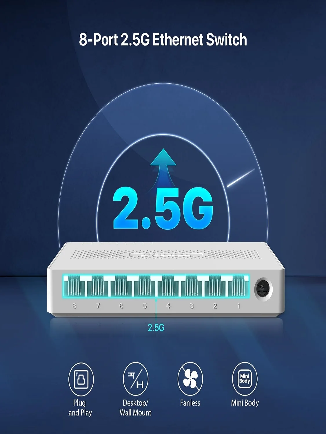 S7d85ebdf197f46ac89858a0a73c829aaz Tenda SM108 8 Port 2.5G Gigabit Ethernet Switch 40Gbps Switching Capacity 100/1000/2500Mbps Network Switch Desktop Wall Mount