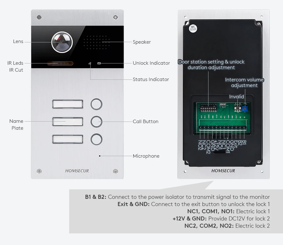 S7ddce79d9ab649e9b794ff93eb8d680bc HOMSECUR B16CB-S Camera Doorbell For HOMSECUR 2 Wire Video Doorphone Intercom 3 Families