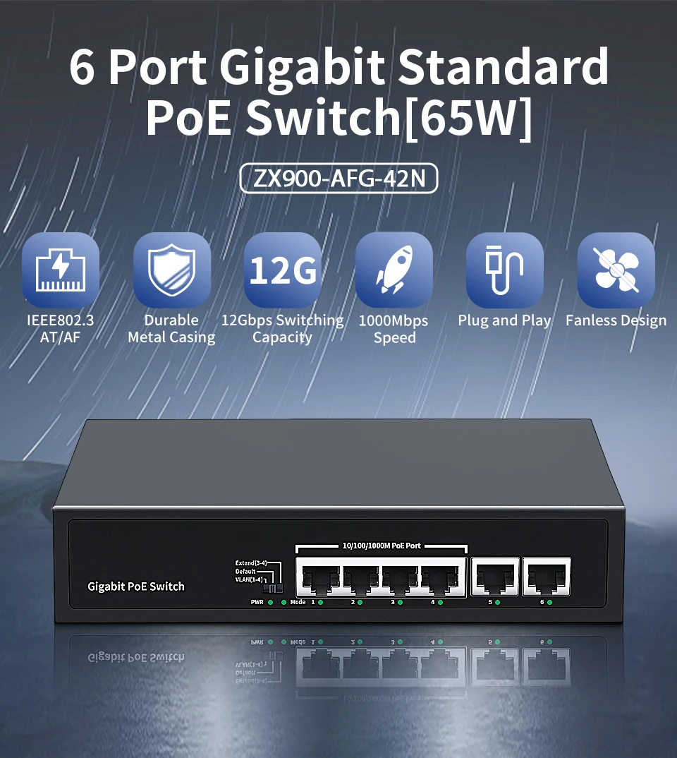 S7e0cfa21cd0c4a3bb0390c60342ec144n HORACO 6 Port Gigabit POE Switch 1000Mbps Active POE Network Switch 60W for IP Camera,NVR,Surveillance,CCTV,POE Camera