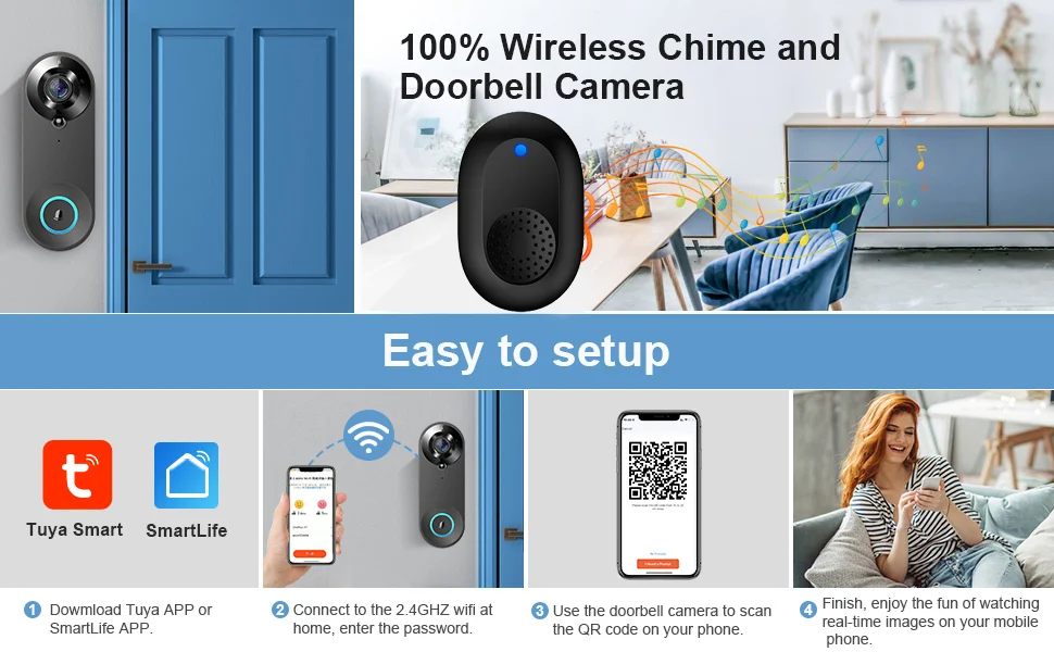 S7e78abc8058a4ef19856d0667540b371I 1080P Wireless Video Doorbell Camera WiFi Smart Door Bell Tuya Smart Home Security Motion Detect Night Vision Intercom Doorbell