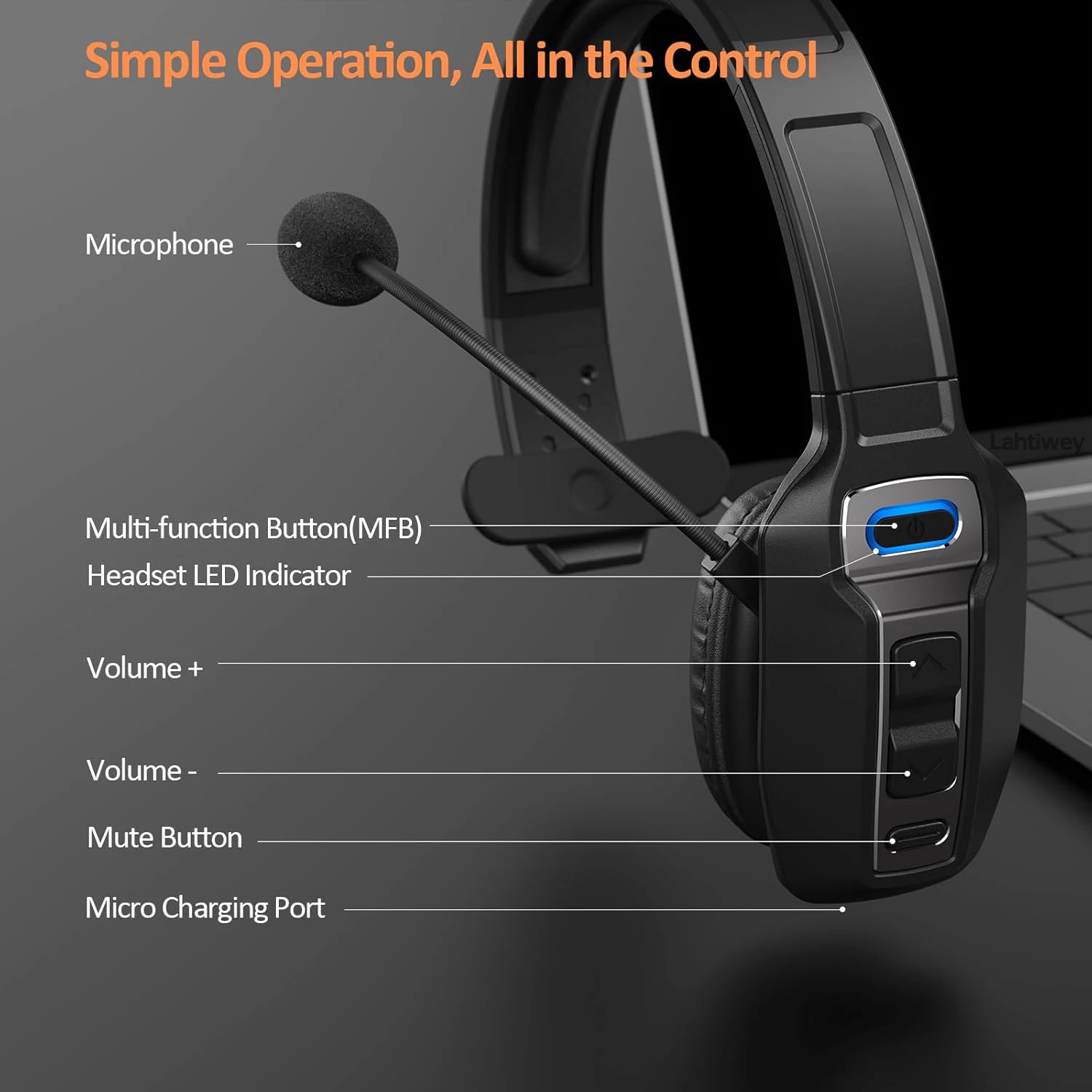 S81e6a71f1732491c90e34d39e764aa9cQ Casque Bluetooth Trucker double micro antibruit CVC8.0, bouton mute, 60 h d'autonomie, sans fil supra-aural