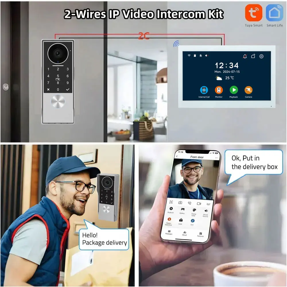 S83934ee963c94fd19a598e5a004f6f13f 2-Wire TUYA Smart Video intercom doorbell 1080P Waterproof Camera 5G Wifi 7/10inch Touch Screen Support Password Inductive Card