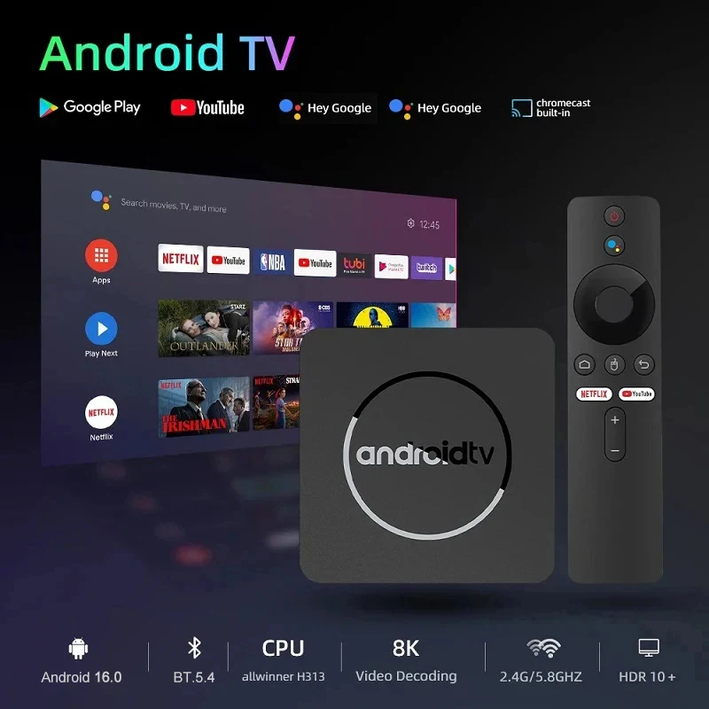 S84e78be4b24e49719f5992196a2a10deE Q10 Smart TV Box Android 16 Allwinner H313 8GB 128GB Dual Wifi BT5.4 Google Voice Assistant 8K HD Video Media Player Set Top Box
