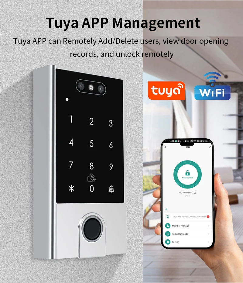 S8797fa7d970a43c8974f0a60438fbf76J VF4 VF5 Waterproof IP66 Tuya WIFI Facial Recognition ID+IC Password Fingerprint Dual Frequency With WG 24 36 Access Control
