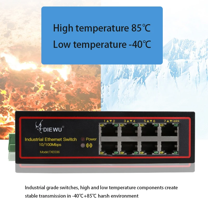 S879e439cc5f34747b120af1fff7d03a9n DC9~58V RJ45 Hub network switch DIN rail type 10/100M Ethernet Smart Switcher 8-Port Industrial switch Internet Splitter adapter