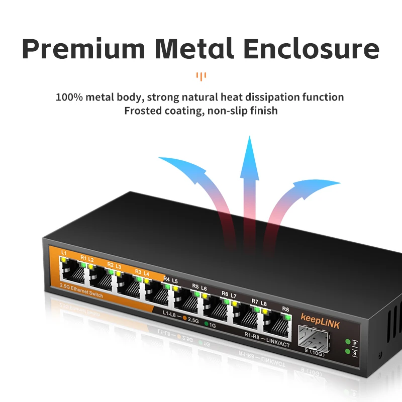 S882c96c535f94e48a14ae6cf09bf5718R KeepLiNK 8-Port 2.5Gbps Ethernet Network with 1-10Gb SFP+ Unmanaged Plug and Play