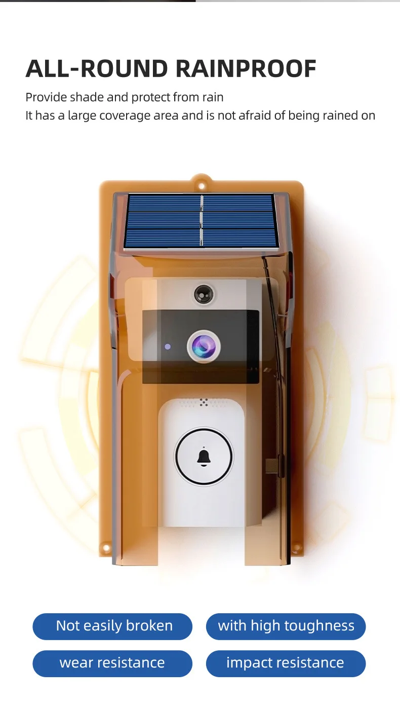 S8ab2b2a617c04445ba84b083fdb853bbZ Wireless Video Doorbell with Solar Rain Cover Waterproof Wifi Door Bell Camera Color Intercom Video Doorbell Smart Home Security