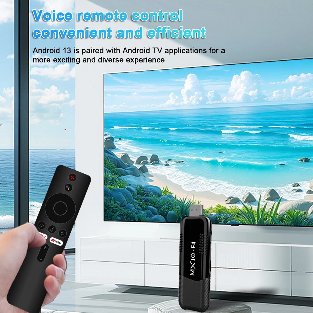 S8bdef57b2c05485e85dc7b603fa3316cg TV Stick Android 13 MX10 F4 2GB RAM 16GB eMMC 4K 60fps WiFi 5 BT5.0 Voice Remote Streaming Player