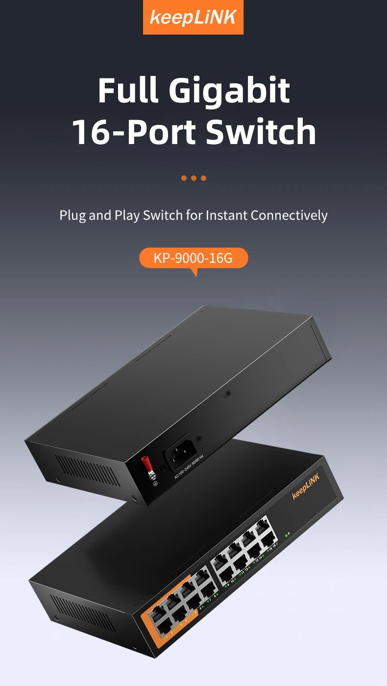 S8e0729f30ac44b7a98f94c9e1338f6b9R KeepLink Switch Ethernet Gigabit 16 ports, non administrable, plug and play