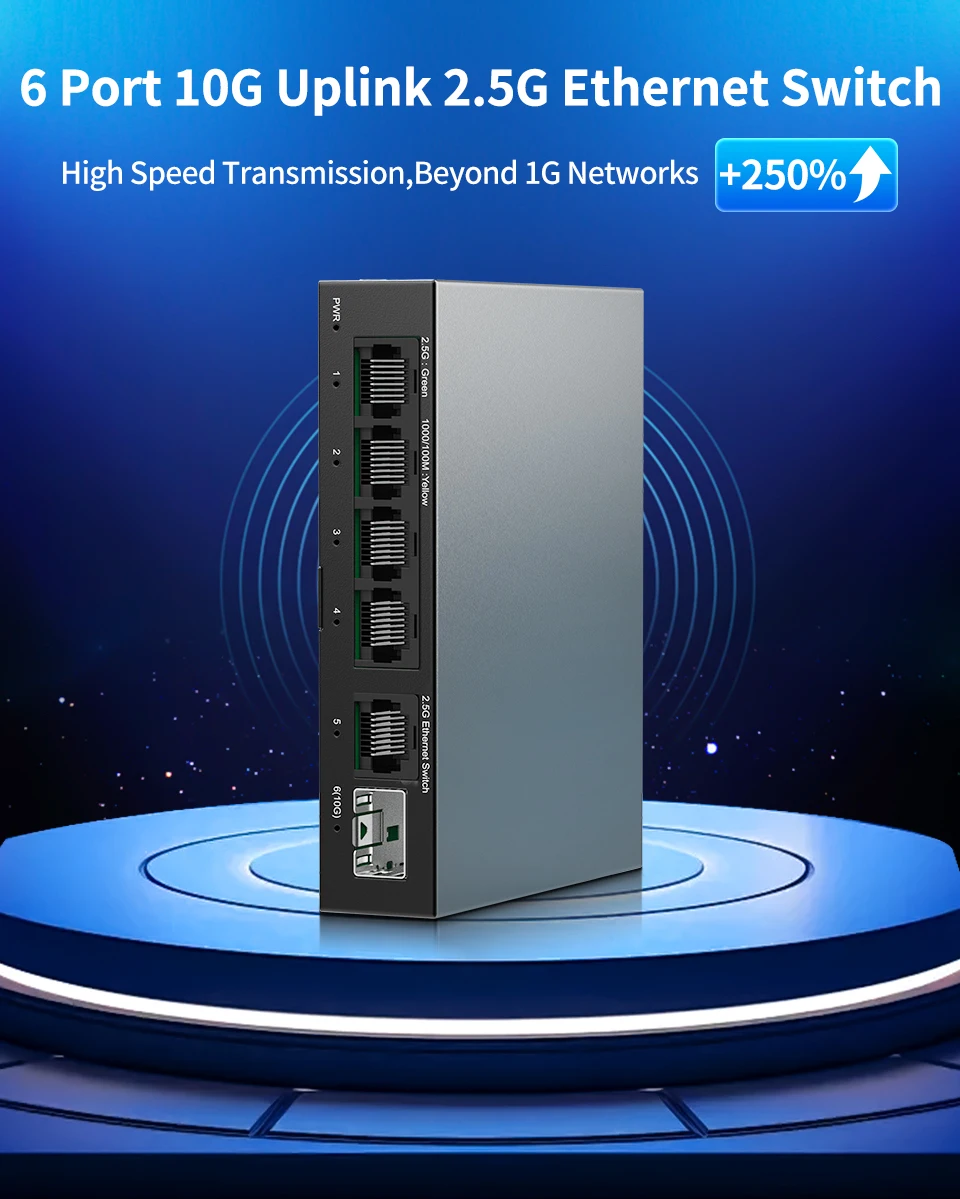 S8f400005a4bb45c3be9ae38a58bf8c5e6 Switch Ethernet 5 ports 2.5GbE non administrable, 2.5 Gbps, 1 port SFP+ 10 Gb, homelab, plug and play