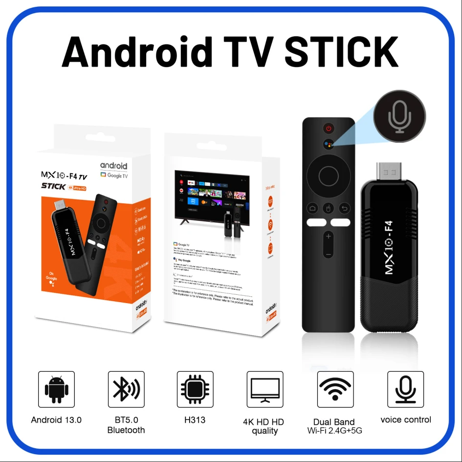 S915ce5dd3c6640c1829096db21713877a TV Stick Android 13 MX10 F4 2GB RAM 16GB eMMC 4K 60fps WiFi 5 BT5.0 Voice Remote Streaming Player