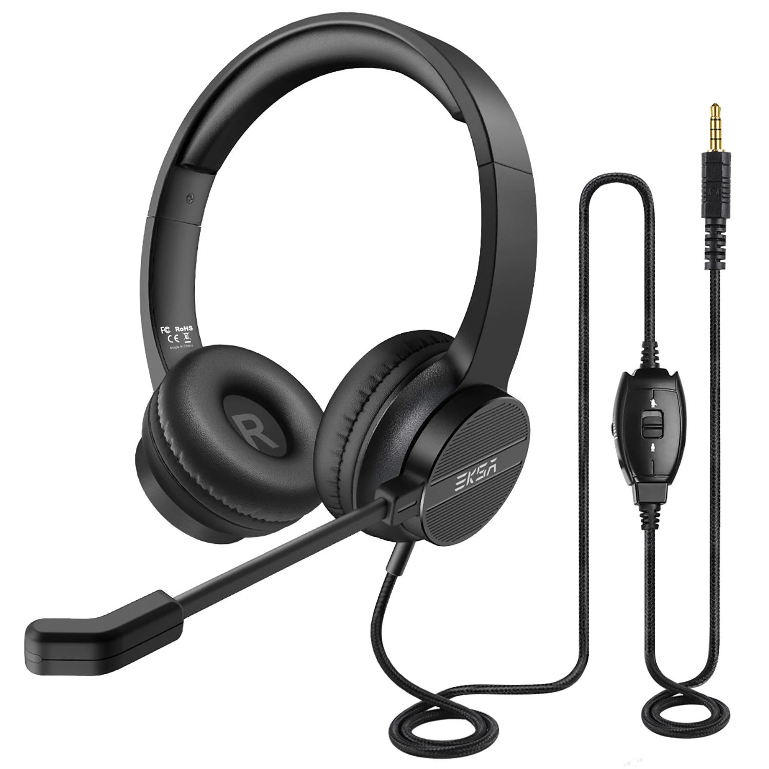 S922a47b8205048a0b857b0d3d2e6f5d8L EKSA H12/H12E Casque filaire 3.5mm/USB supra-aural, micro rotatif antibruit, pour centre d'appels