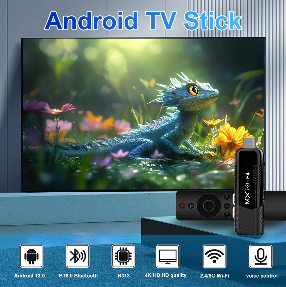 S95b0a881decd49e1ba7770dff8aa2badi TV Stick Android 13 MX10 F4 2GB RAM 16GB eMMC 4K 60fps WiFi 5 BT5.0 Voice Remote Streaming Player
