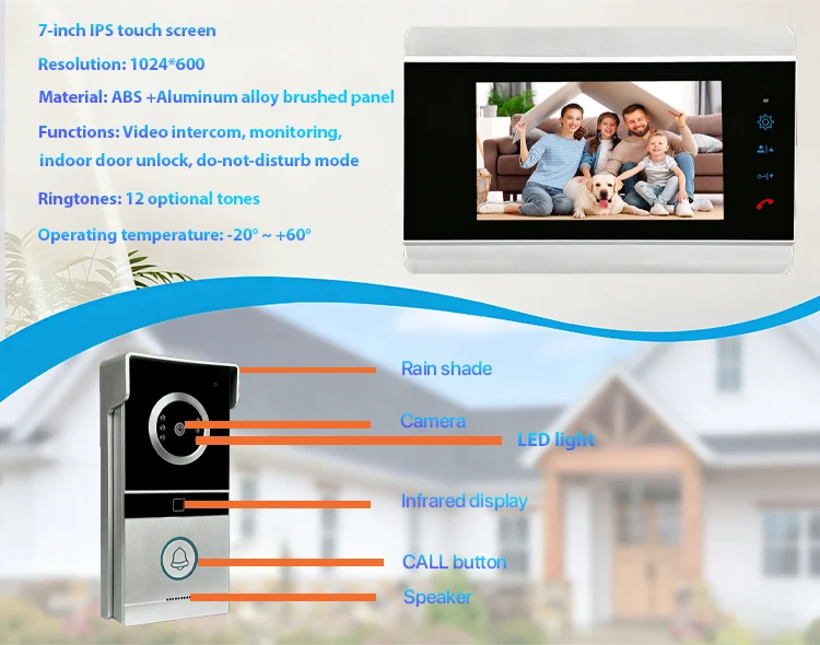 S9734befd1c87415e9016732d120b2512G 7 Inch 1080P Video Doorbell Intercom System 4-Wire Home Interphone With RFID Card Unlock Night Vision AHD HD Camera For Villa