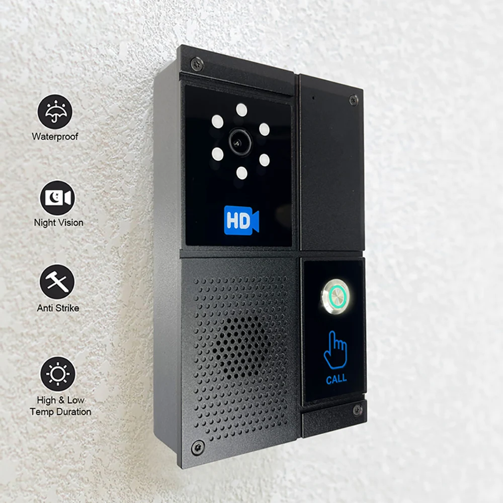 S98475b997f5b4c48b9a8a40198c2591ax Interphone vidéo SIP HD smart, écran tactile étanche, sonnette pour bureau maison, anti-effraction, vision nocturne