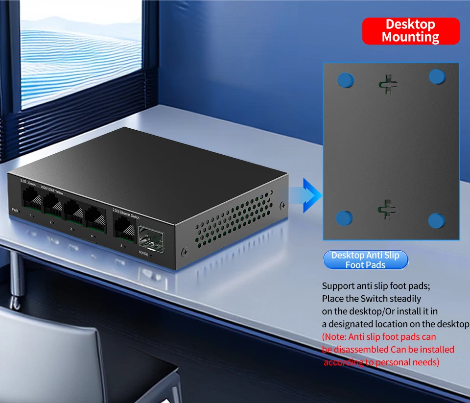 S98a380d80159432b8aacd3ec0970437bM Switch Ethernet 5 ports 2.5GbE non administrable, 2.5 Gbps, 1 port SFP+ 10 Gb, homelab, plug and play
