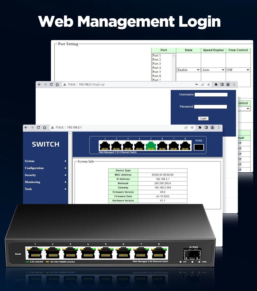 S9930d9623b55486fac1e3985eef30f55f AMPCOM 2.5GbE Managed Switch EU Plug, 8 Port 2.5GBASE-T Network Switch 10G SFP+ Slot Uplink Web Management QOS VLAN LACP Fanless