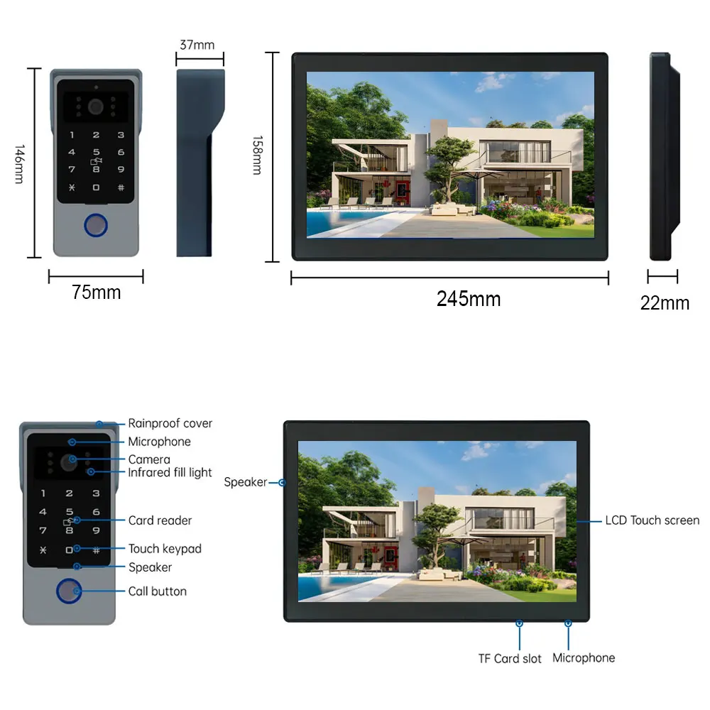 S9975dd2409134cb596c759f459a823207 Tuya Wifi Smart Home Video Door Phone Video intercom 1080P 10inch Touch Monitor 2-Wires Doorbell Door Camera Security System