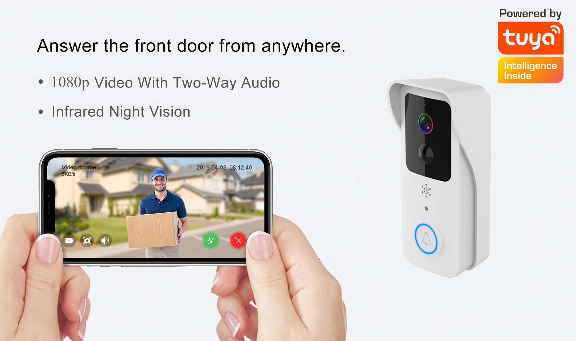 S9b0ab21dc03c4c94a3ee04f234590613j 5G 2.4G WiFi Video Doorbell 1080P Tuya Smart Outdoor Wireless Intercom Waterproof Wireless Camera Ringing Bell