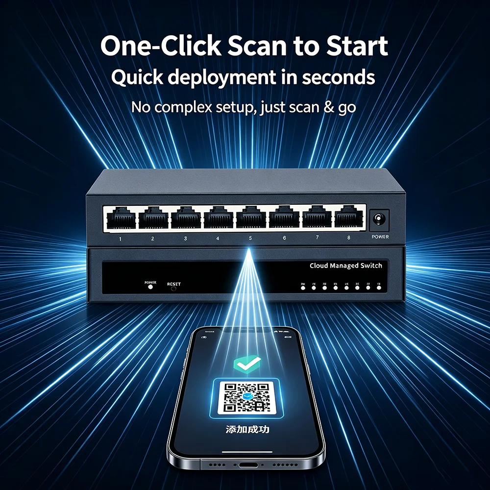 S9b4681d9dc044bb9b0941ac4653cf8c7x 8/5 Port Gigabit Web Managed Switch Metal Fanless Home Lab Network Switch Link Aggregation/VLAN/QOS/IGMP/AI Port Monitoring