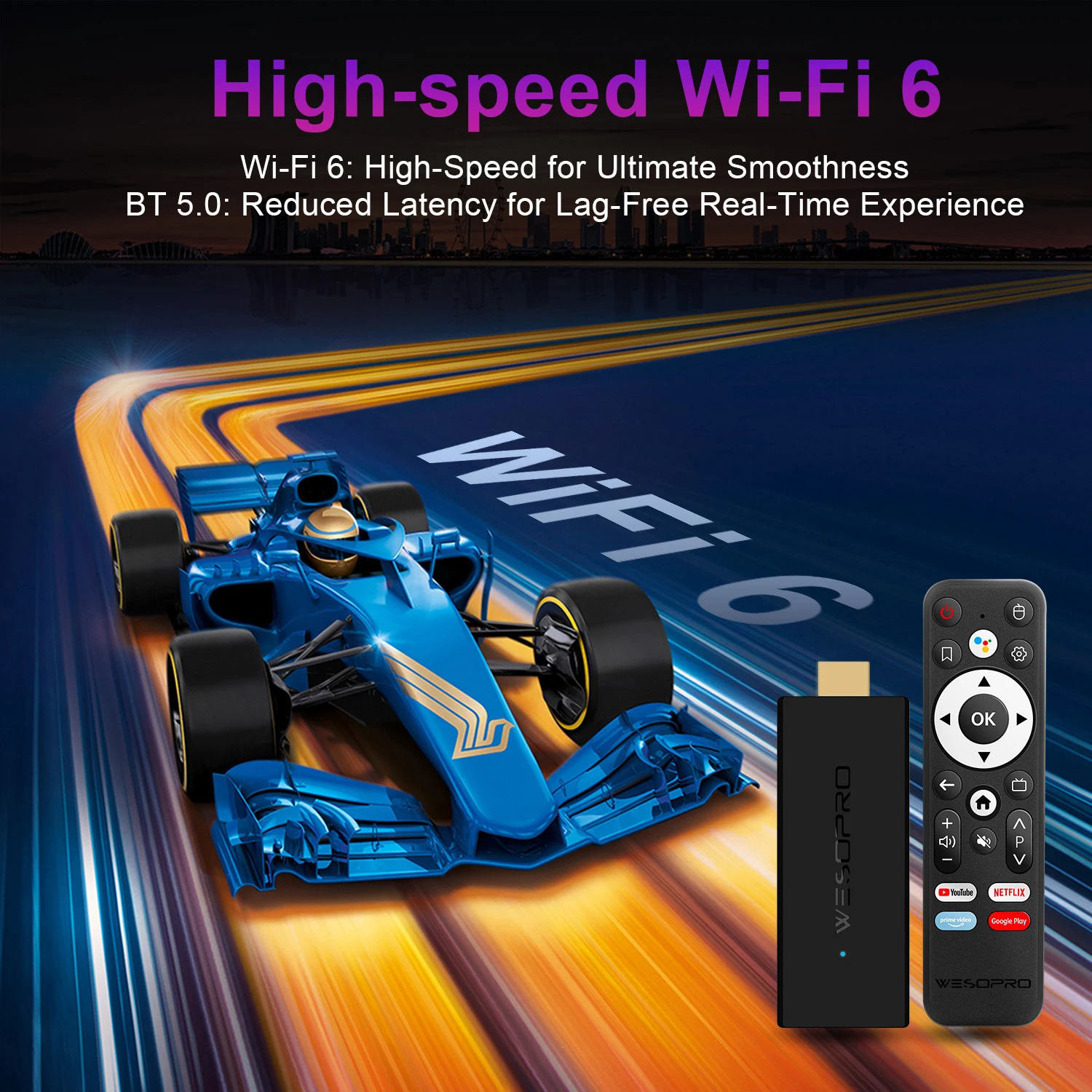 S9e42dd9c33144875b9e221b63a199385y WESOPRO Clé TV Android G2 MAX, dongle IPTV 4K, lecteur streaming, 2 Go RAM 16 Go ROM, double bande WiFi 2.4GHz & 5.0GHz