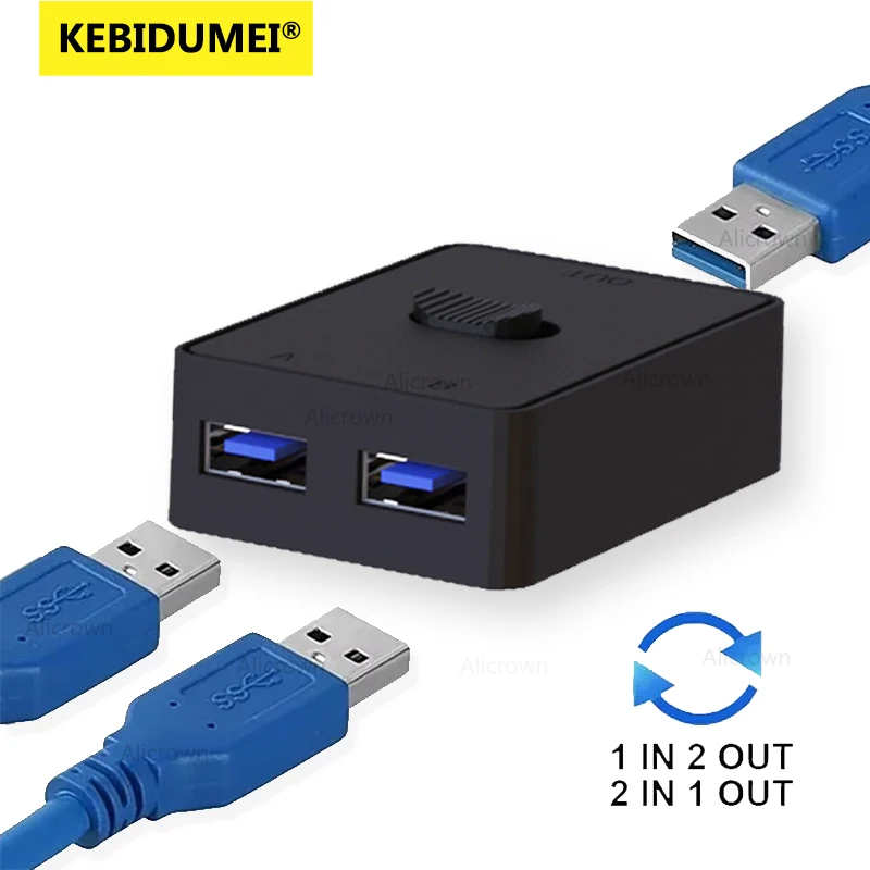 Sa199c743fa7c4eb39f1dc8f21dc9114fU USB 3.0 Switcher KVM Switch 1x2/2x1 Bidirectional Shared Controller Splitter for Computer PC Keyboard Mouse Printer USB 2.0 Hub