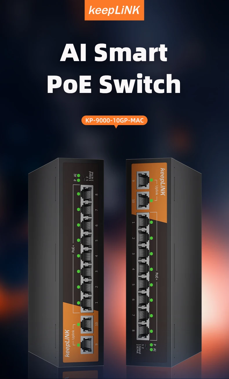 Sa1ffa21ac87847a1948f87cd51277dfbc KeepLiNK 10-Port Gigabit Switch with 8-PoE and 2-RJ45 for Uplink Unmanaged Plug and Play