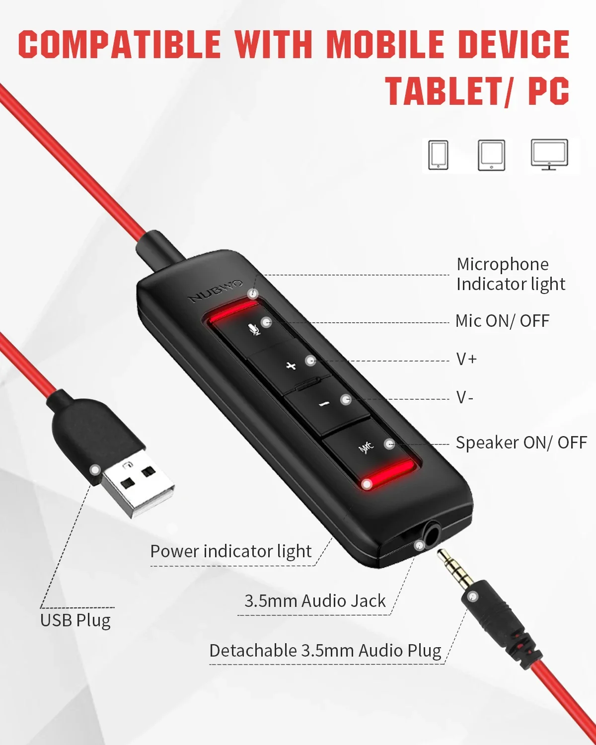 Sa24a080ab9824e1dbc903d711f2b397bE NUBWO HW01 Casque USB centre d'appels ordinateur avec micro antibruit, pour PC portable, léger, filaire