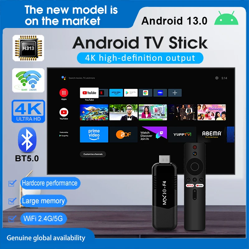 Sa5fe019483ed4575a2bfbaed486196d7b TV Stick Android 13 MX10 F4 2GB RAM 16GB eMMC 4K 60fps WiFi 5 BT5.0 Voice Remote Streaming Player