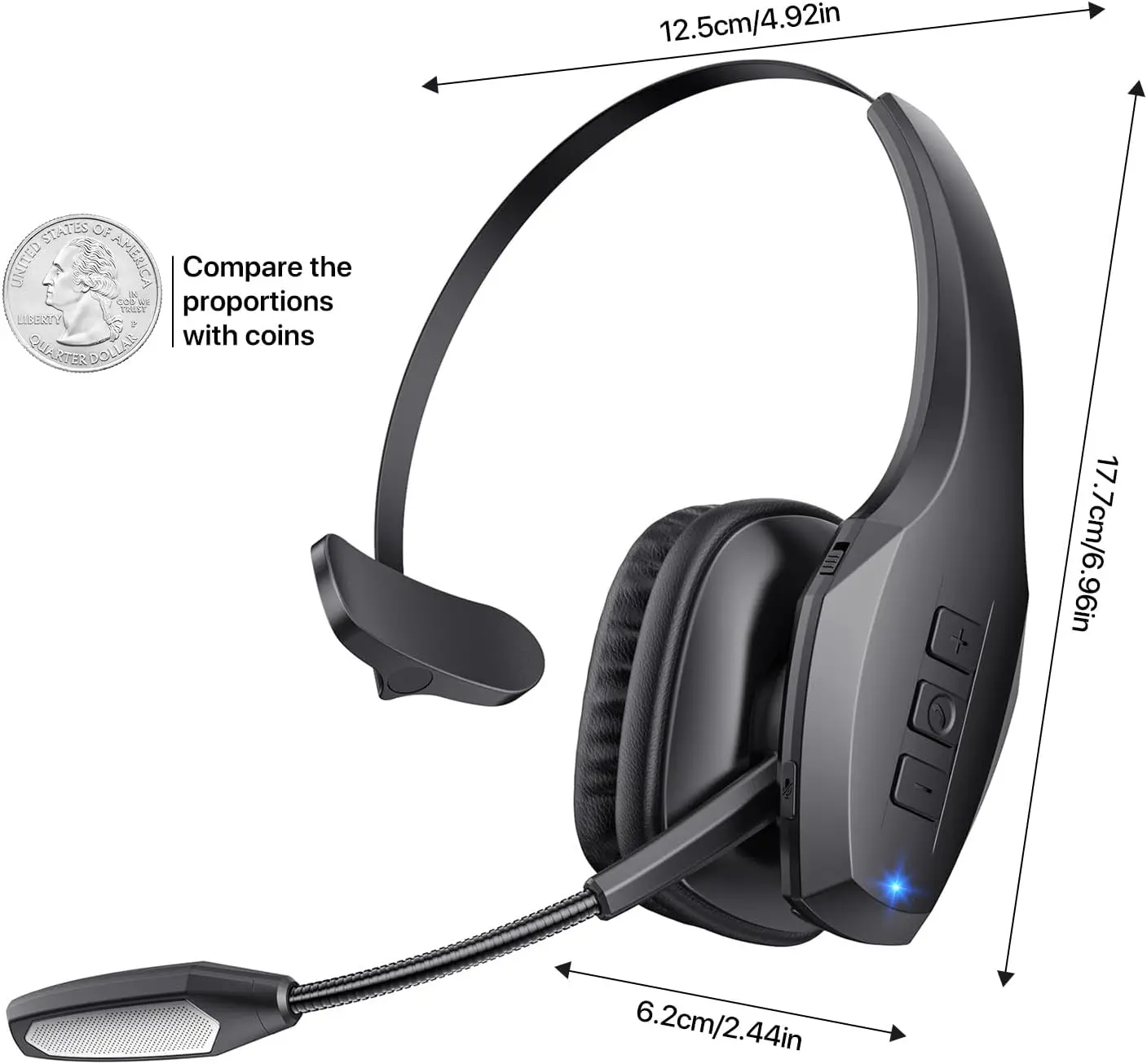 Sa6f06b0c069941fa8e736873aadd2490r Trucker Bluetooth Headset, Wireless Headset with Mic, Bluetooth Headsets with Dual Noise Cancelling Microphone & Mute Button