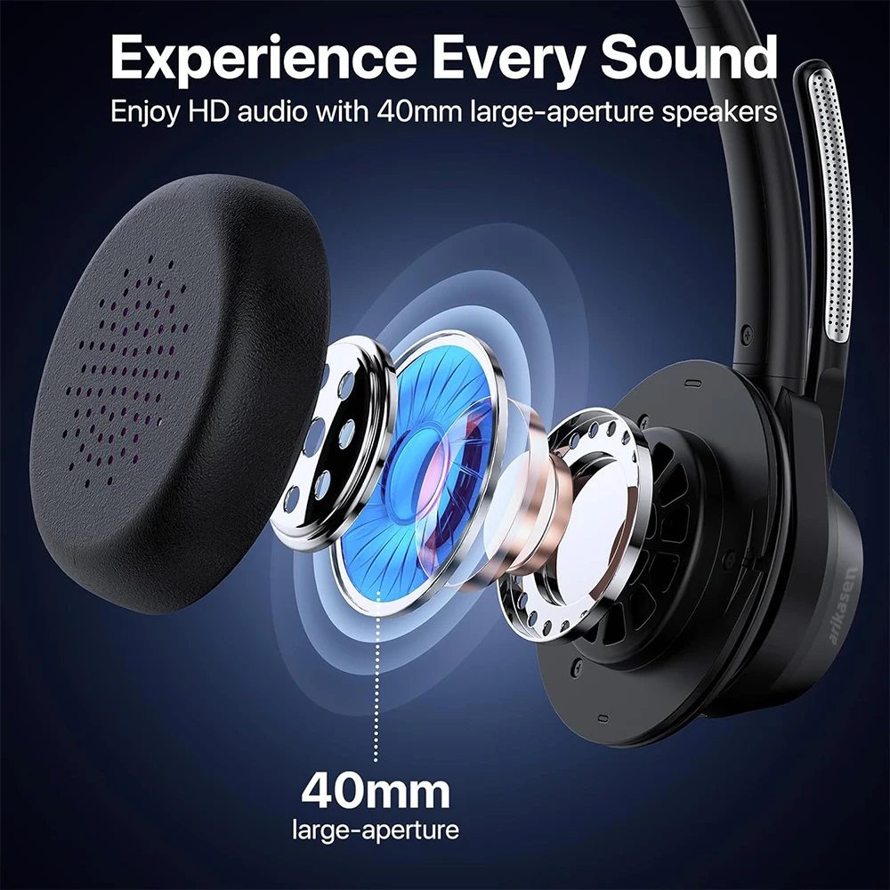 Sa7fadc6a8e8243ac9e3edd9620bef4edF Bluetooth Headset, Wireless Bluetooth V5.4 Headphones with Microphone, Noise Canceling Mic Multipoint Connect Wireless Headset