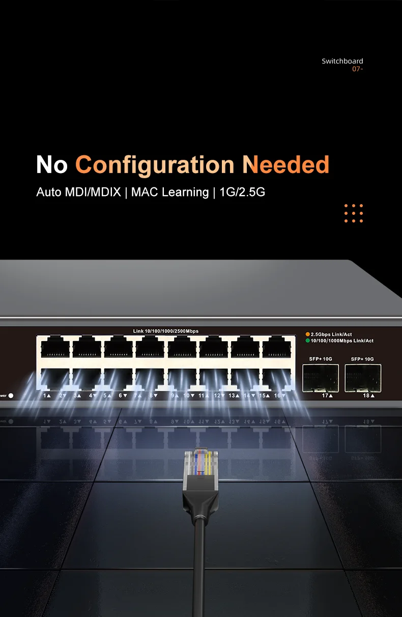 Sa920918902c94c22979ee8186b935e2ao KeepLiNK Switch réseau multi-Gigabit 18 ports non administrable, 16 x 2.5 Gb Ethernet + 2 x 10 Gb SFP+, haut débit