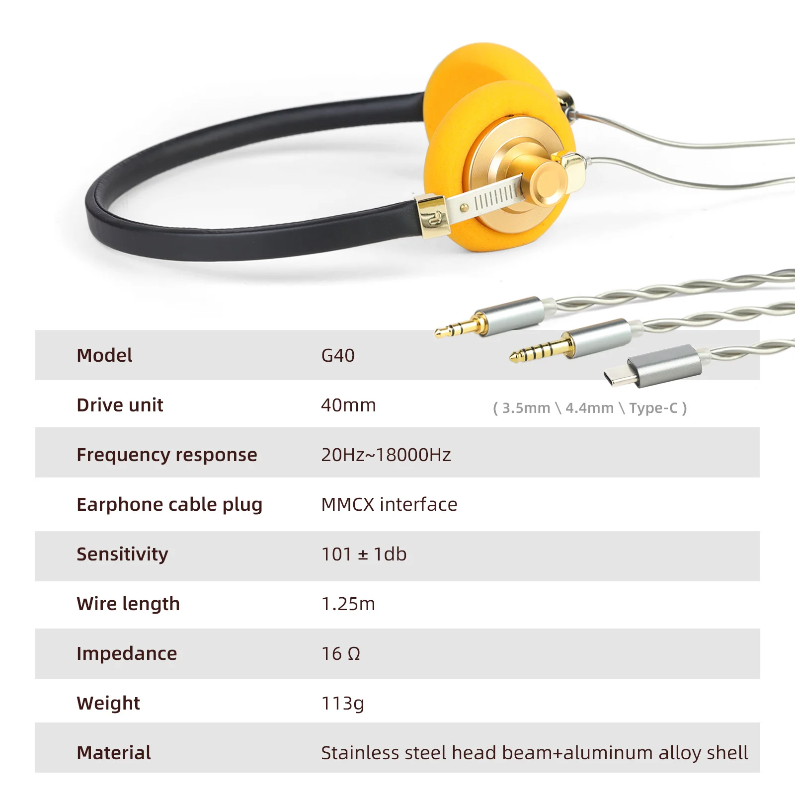 Saaee9f9581874efb81fcca2b721b5b70L Hellodigi G40 Retro Headphone 40mm Drive Unit Open-ear Stereo Headset with MMCX Detachable Cable Stainless Adjustable Headband