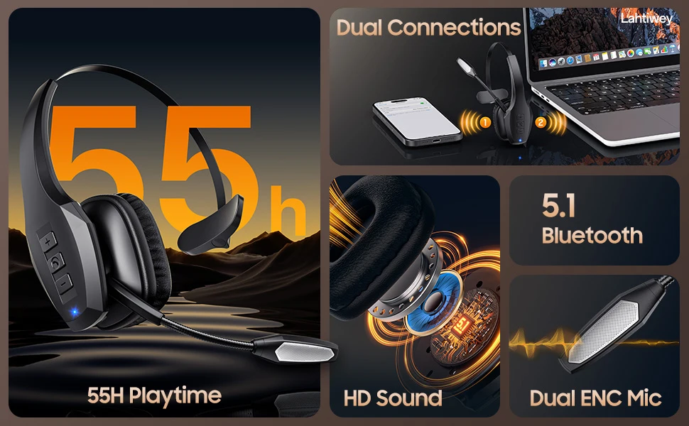 Saf730c3875144da0b947804288b482e4d Trucker Bluetooth Headset, Wireless Headset with Mic, Bluetooth Headsets with Dual Noise Cancelling Microphone & Mute Button