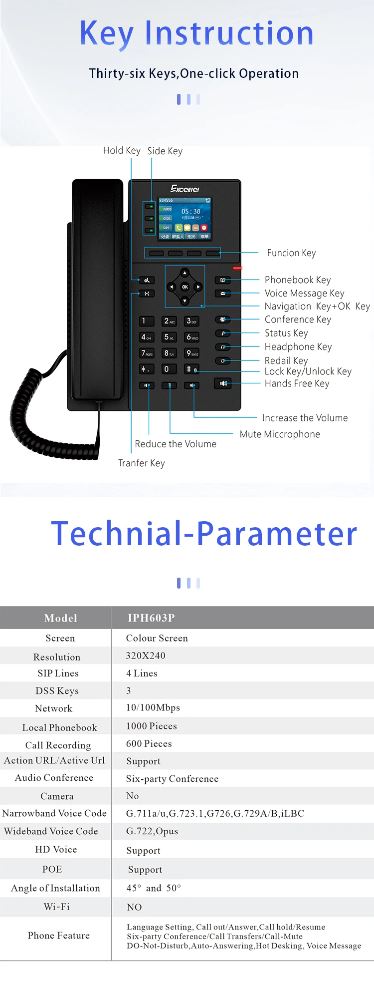 Sb1838274f90042a3a9989dbb6e650855z High quality 4 sip account ip voip telephone telecommunications products IPH603P don't had adapter
