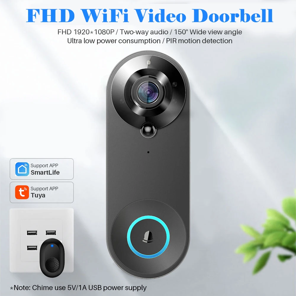 Sb2312ffb32c24216ac55b78639f95bdaH 1080P Wireless Video Doorbell Camera WiFi Smart Door Bell Tuya Smart Home Security Motion Detect Night Vision Intercom Doorbell